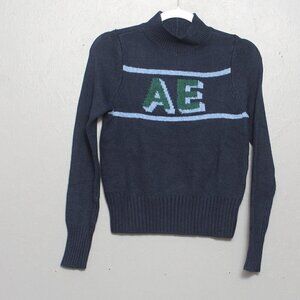 American Eagle NWT mock neck logo blue green long sleeve soft sweater